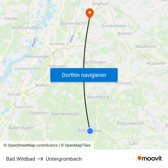 Bad Wildbad to Untergrombach map