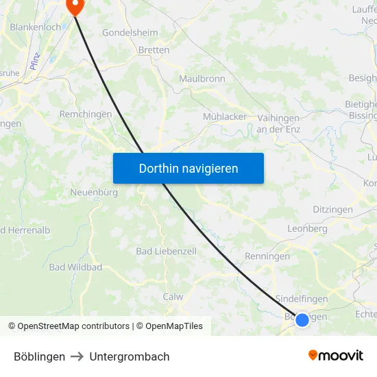 Böblingen to Untergrombach map
