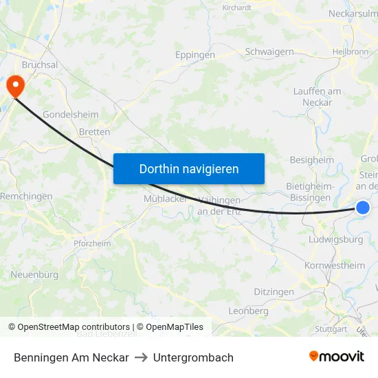 Benningen Am Neckar to Untergrombach map