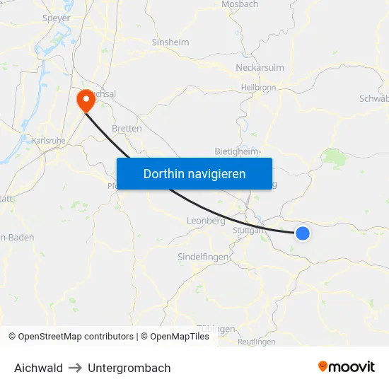 Aichwald to Untergrombach map