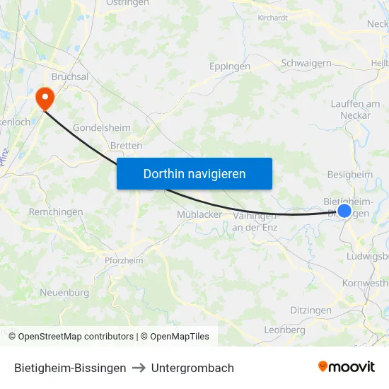 Bietigheim-Bissingen to Untergrombach map