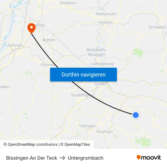 Bissingen An Der Teck to Untergrombach map