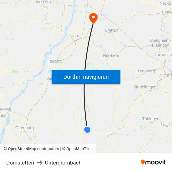 Dornstetten to Untergrombach map