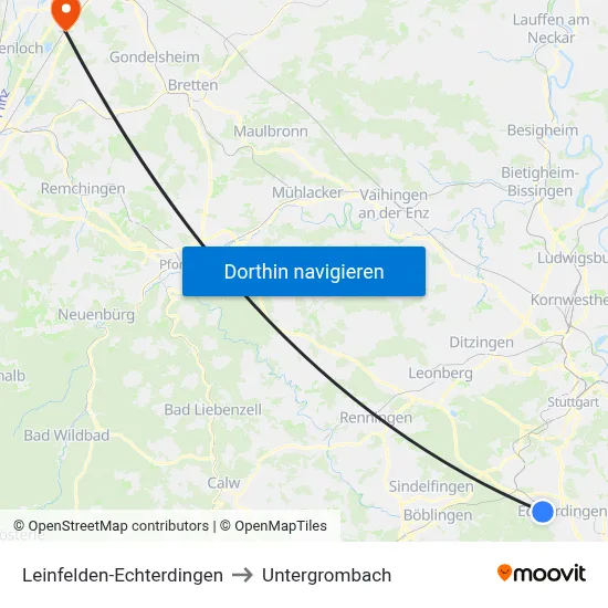 Leinfelden-Echterdingen to Untergrombach map