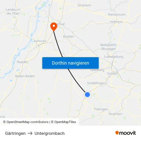 Gärtringen to Untergrombach map