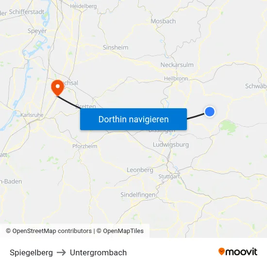 Spiegelberg to Untergrombach map