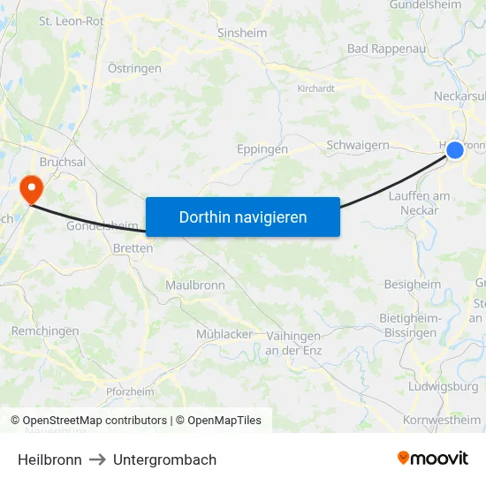 Heilbronn to Untergrombach map