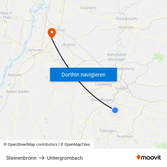 Steinenbronn to Untergrombach map