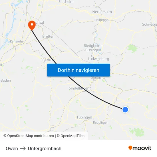 Owen to Untergrombach map