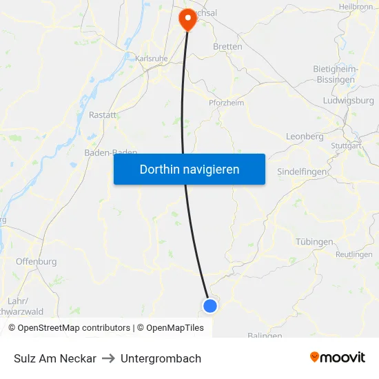 Sulz Am Neckar to Untergrombach map