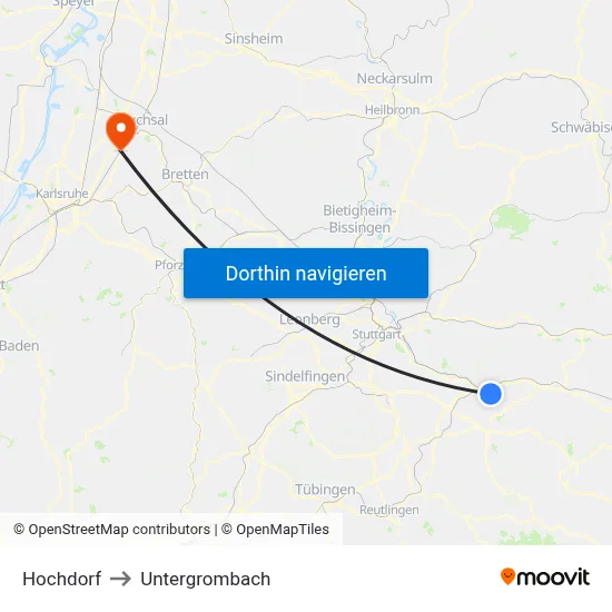 Hochdorf to Untergrombach map