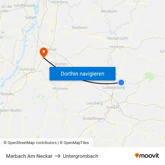 Marbach Am Neckar to Untergrombach map