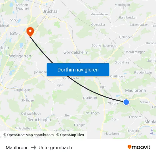 Maulbronn to Untergrombach map
