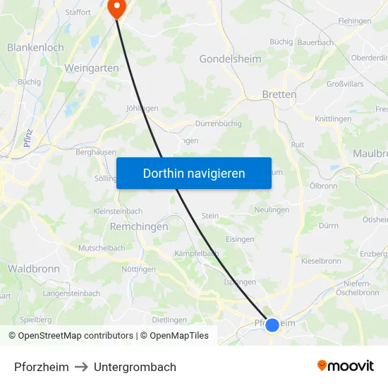 Pforzheim to Untergrombach map