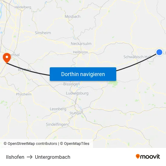 Ilshofen to Untergrombach map