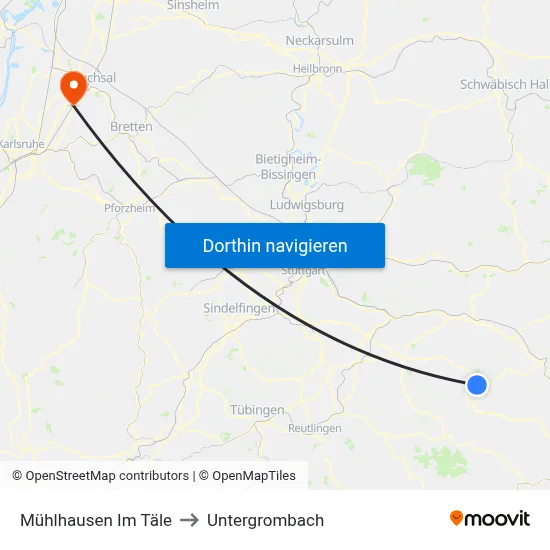 Mühlhausen Im Täle to Untergrombach map