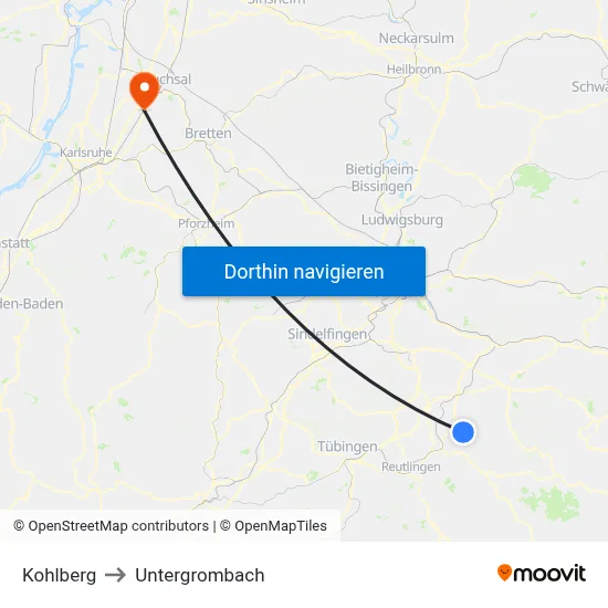 Kohlberg to Untergrombach map