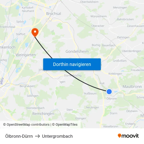 Ölbronn-Dürrn to Untergrombach map