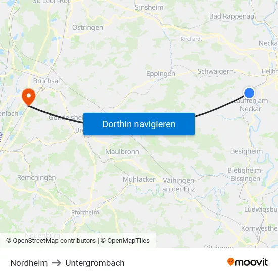 Nordheim to Untergrombach map