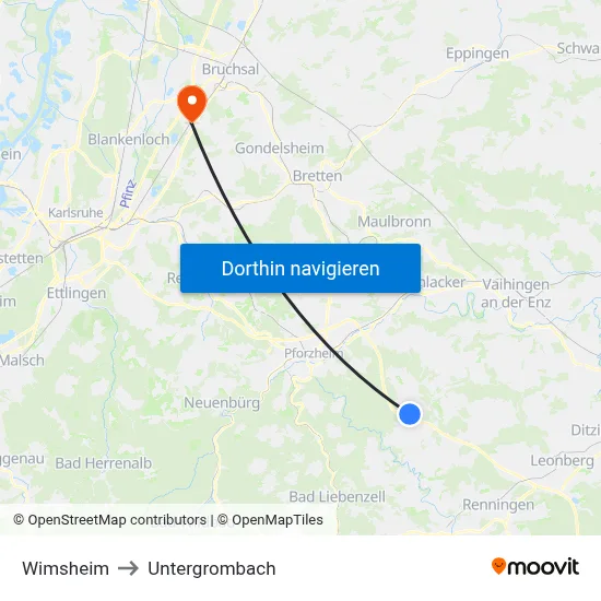 Wimsheim to Untergrombach map