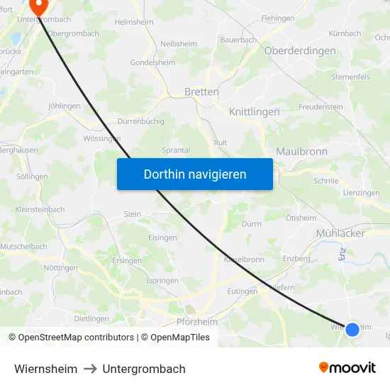Wiernsheim to Untergrombach map