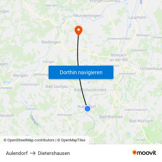Aulendorf to Dietershausen map