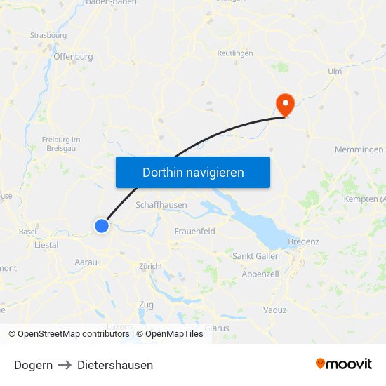 Dogern to Dietershausen map
