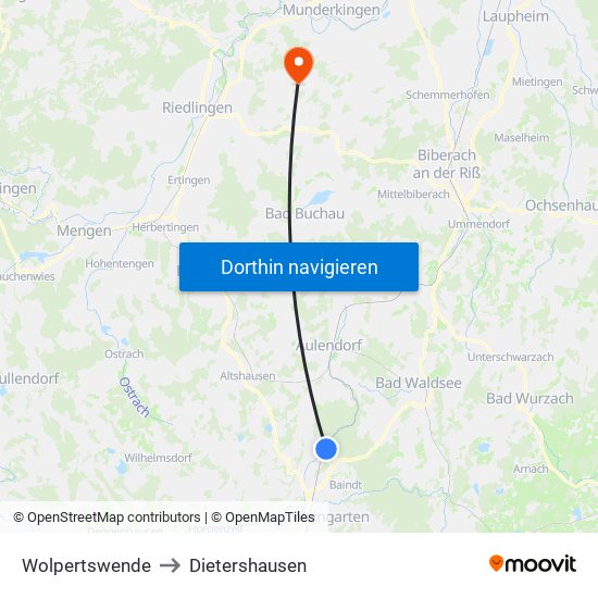 Wolpertswende to Dietershausen map