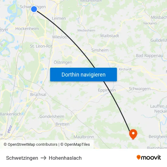 Schwetzingen to Hohenhaslach map