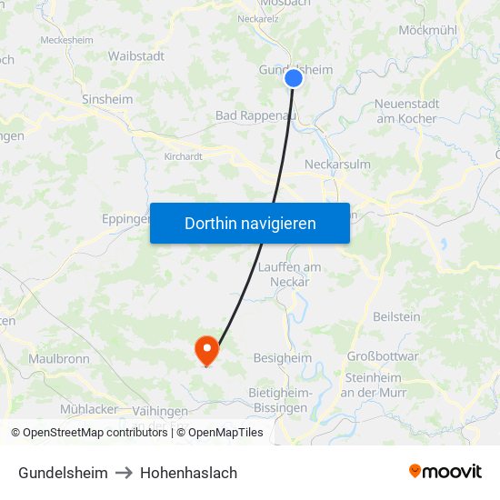Gundelsheim to Hohenhaslach map