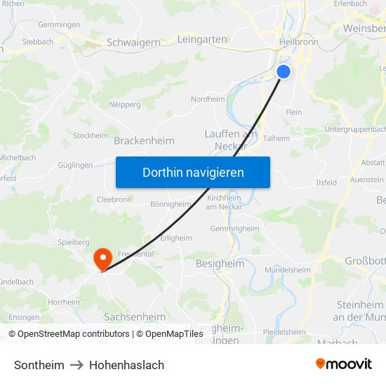 Sontheim to Hohenhaslach map