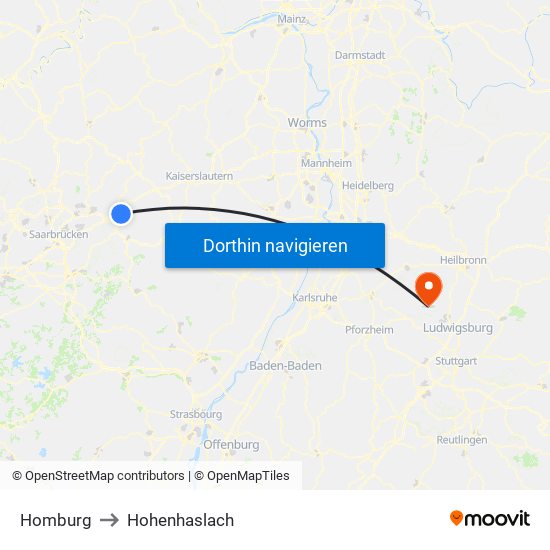 Homburg to Hohenhaslach map
