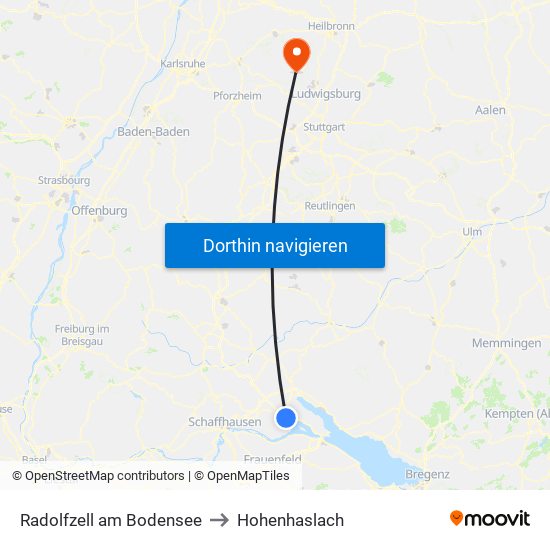 Radolfzell am Bodensee to Hohenhaslach map