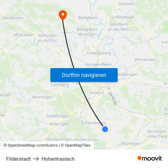 Filderstadt to Hohenhaslach map