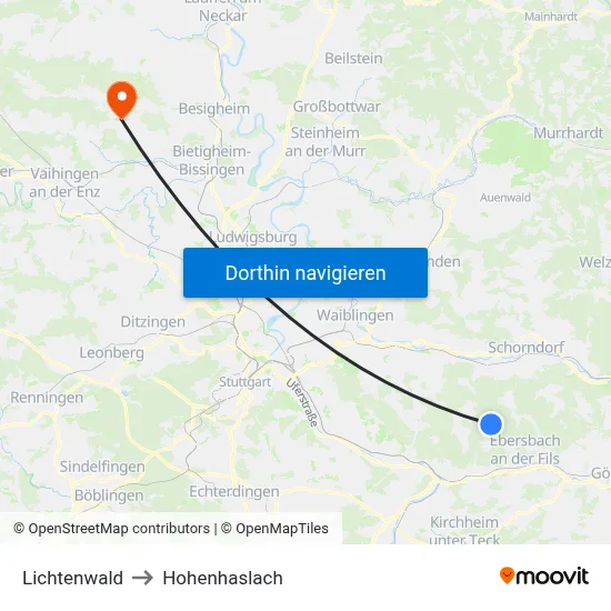 Lichtenwald to Hohenhaslach map