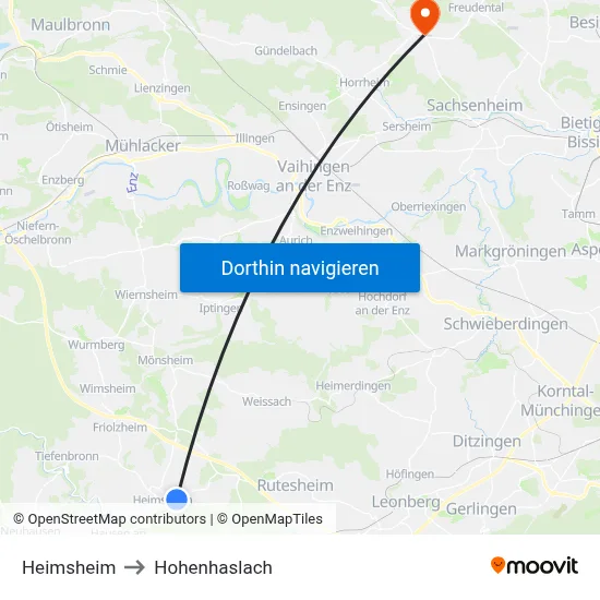Heimsheim to Hohenhaslach map