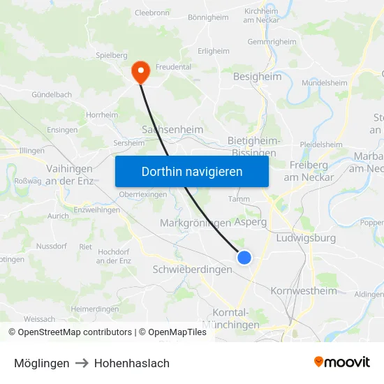 Möglingen to Hohenhaslach map