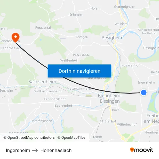 Ingersheim to Hohenhaslach map