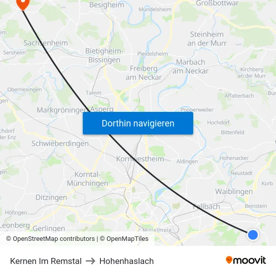 Kernen Im Remstal to Hohenhaslach map