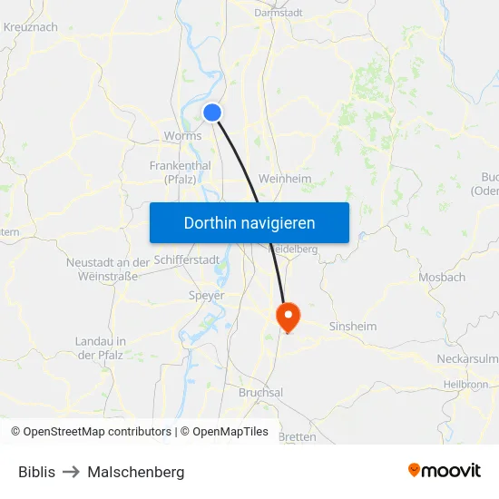 Biblis to Malschenberg map