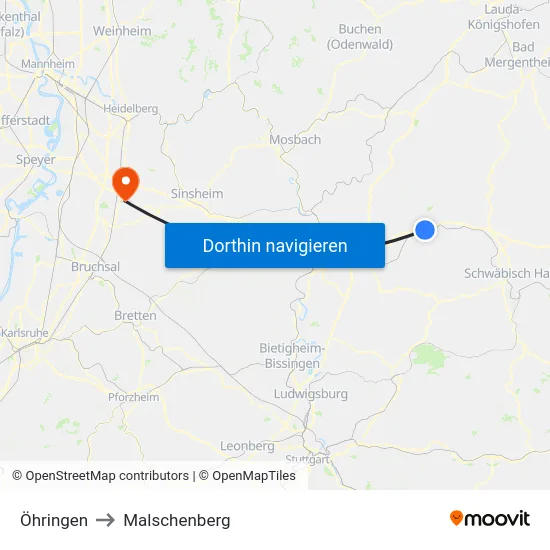 Öhringen to Malschenberg map