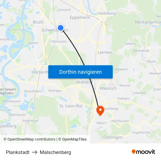 Plankstadt to Malschenberg map