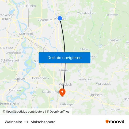 Weinheim to Malschenberg map
