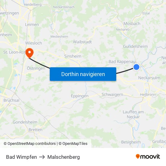 Bad Wimpfen to Malschenberg map