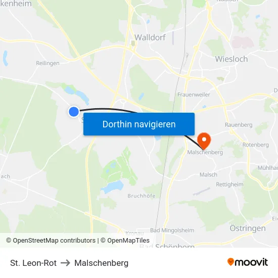 St. Leon-Rot to Malschenberg map