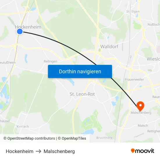 Hockenheim to Malschenberg map