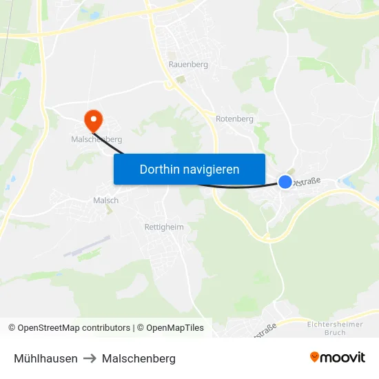 Mühlhausen to Malschenberg map