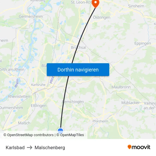 Karlsbad to Malschenberg map