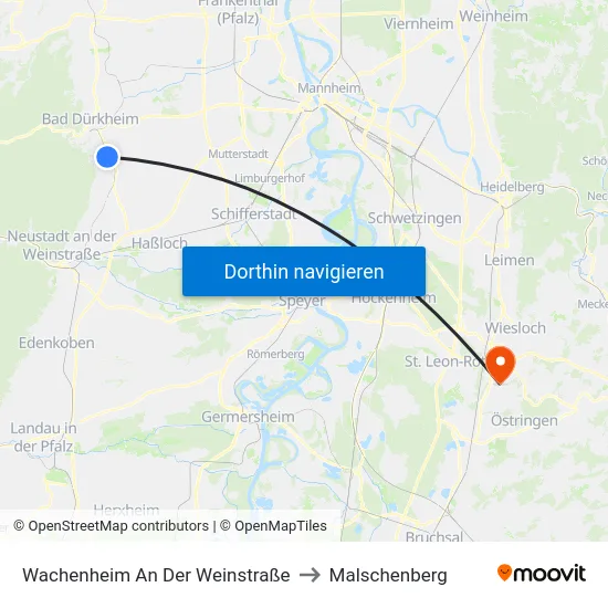 Wachenheim An Der Weinstraße to Malschenberg map