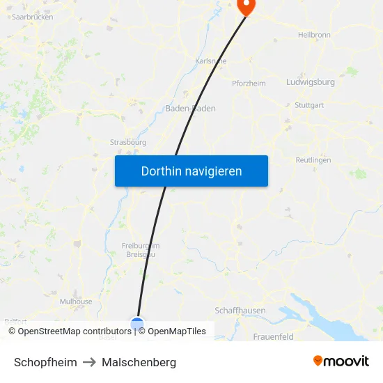 Schopfheim to Malschenberg map